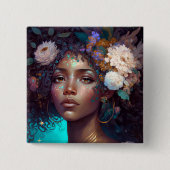 アフリカンアメリカンブラック女神クイーンファンタジーアートB 缶バッジ (正面)