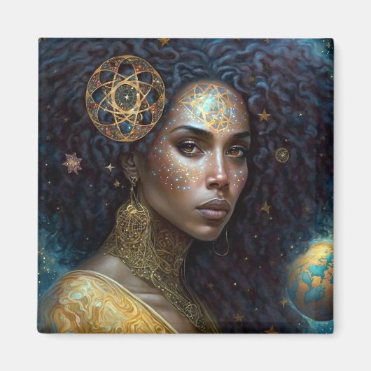 アフリカンアメリカンブラック女神クイーンファンタジーアートM マグネット (正面)