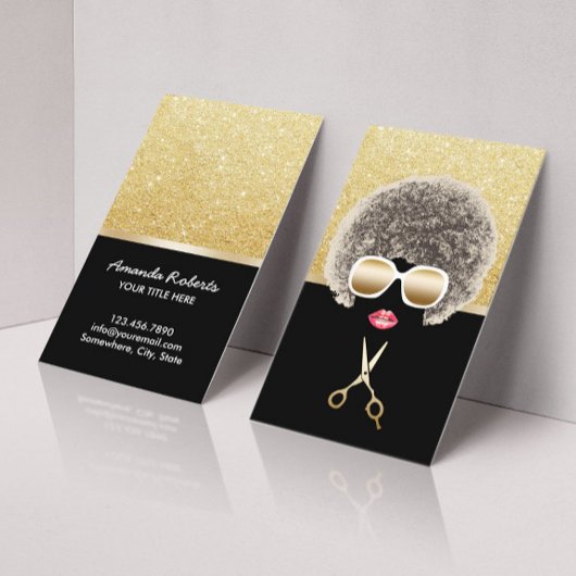 アフリカンアメリカンブラック&金ゴールド美容師 名刺