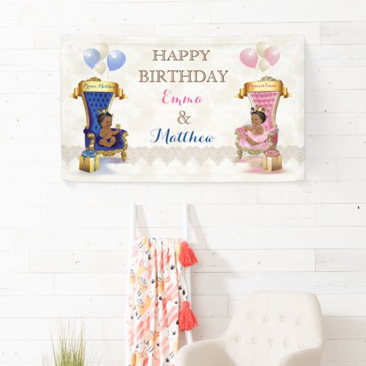 アフリカンアメリカンプリンス&プリンセスツインズボーイガール 横断幕 (インサイチュ)