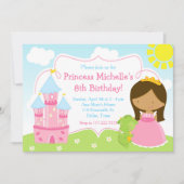 アフリカンアメリカンプリンセスアンドドラゴン誕生日 招待状 (正面)