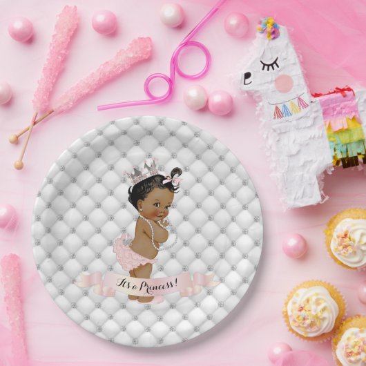 アフリカンアメリカンプリンセスダイヤモンド赤面ピンク ペーパープレート (パーティー)