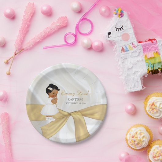 アフリカンアメリカンベビーガールバプテスマ《キリスト教》洗礼式や命名式 ペーパープレート (パーティー)