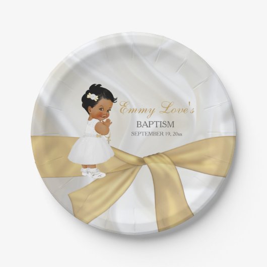 アフリカンアメリカンベビーガールバプテスマ《キリスト教》洗礼式や命名式 ペーパープレート (正面)