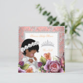 アフリカンアメリカンベビーシャワーガールコーラルバラ 招待状 (スタンド正面)