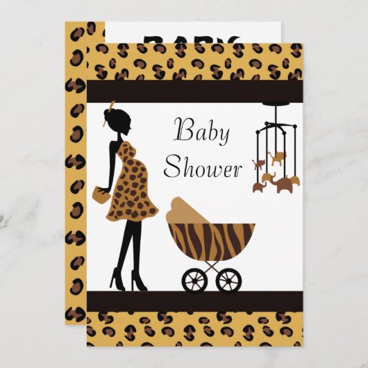 アフリカンアメリカンベビーシャワー招待状サファリ 招待状 (正面/裏面)
