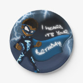 アフリカンアメリカンボーイスーパーヒーロー誕生日 ペーパープレート (正面)