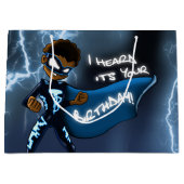 アフリカンアメリカンボーイスーパーヒーロー誕生日 ラージペーパーバッグ (正面)