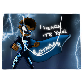 アフリカンアメリカンボーイスーパーヒーロー誕生日 ラージペーパーバッグ