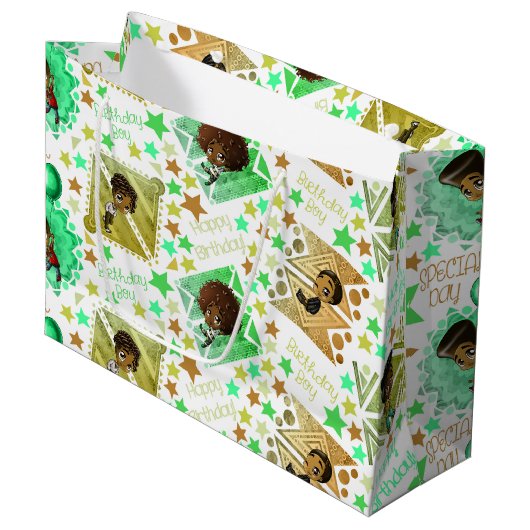 アフリカンアメリカンボーイズアンドスターズ誕生日 ラージペーパーバッグ (正面アングル)