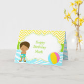 アフリカンアメリカンボーイプールパーティーバッシュ誕生日 カード (黄色い花)