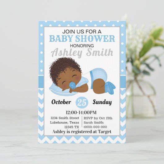 アフリカンアメリカンボーイベビーシャワー招待状 招待状 (スタンド正面)