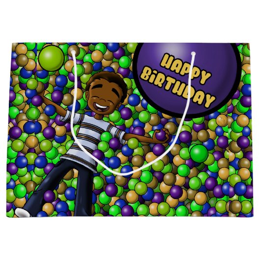 アフリカンアメリカンボーイ誕生日 ラージペーパーバッグ (正面)