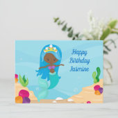 アフリカンアメリカンマーメイドガールカスタム子供の誕生日 カード (スタンド正面)