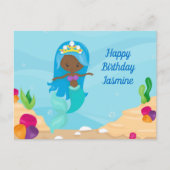 アフリカンアメリカンマーメイドガールカスタム子供の誕生日 ポストカード (正面)