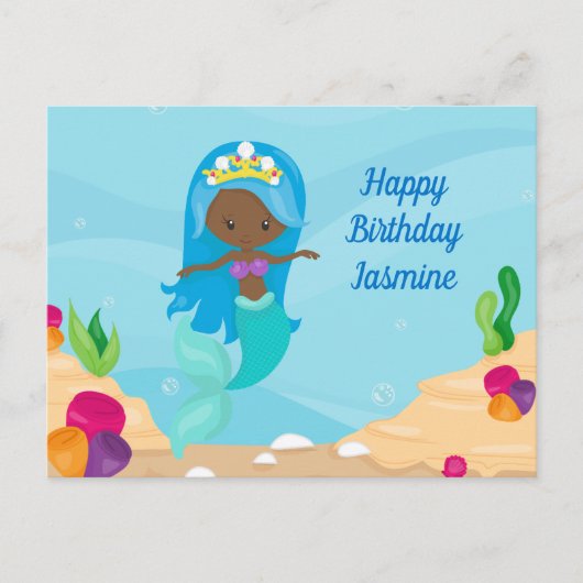 アフリカンアメリカンマーメイドガールカスタム子供の誕生日 ポストカード (正面)