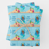 アフリカンアメリカンマーメイドガールキッズカスタム誕生日 ラッピングペーパーシート (インサイチュ)