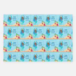 アフリカンアメリカンマーメイドガールキッズカスタム誕生日 ラッピングペーパーシート