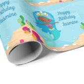 アフリカンアメリカンマーメイドガールキッズカスタム誕生日 ラッピングペーパー (ロールコーナー)