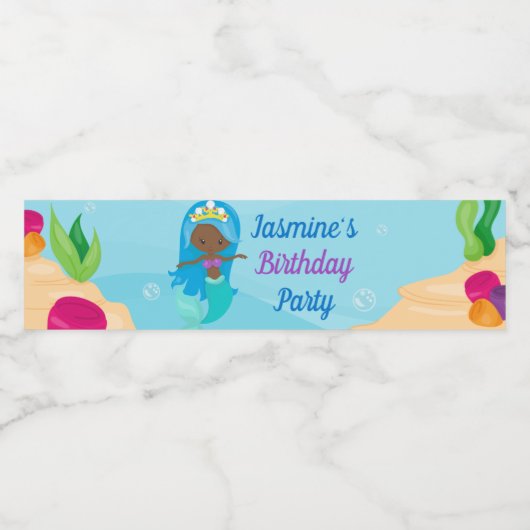 アフリカンアメリカンマーメイドガール子供の誕生日パーティー ペットボトルラベル (シングルラベル)