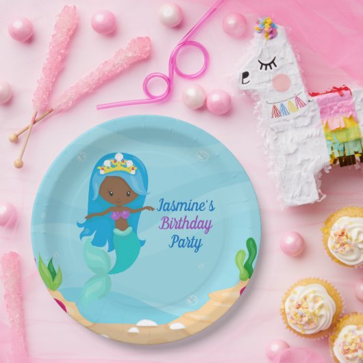 アフリカンアメリカンマーメイドガール子供の誕生日パーティー ペーパープレート (パーティー)