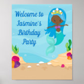 アフリカンアメリカンマーメイドガール子供の誕生日パーティー ポスター (正面)