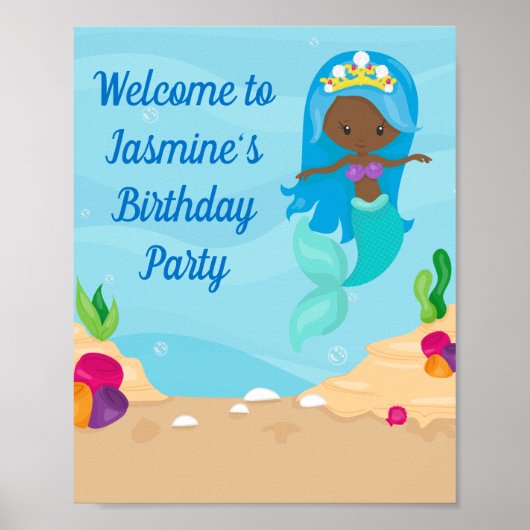 アフリカンアメリカンマーメイドガール子供の誕生日パーティー ポスター (正面)