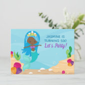 アフリカンアメリカンマーメイドガール子供の誕生日パーティー 招待状 (スタンド正面)