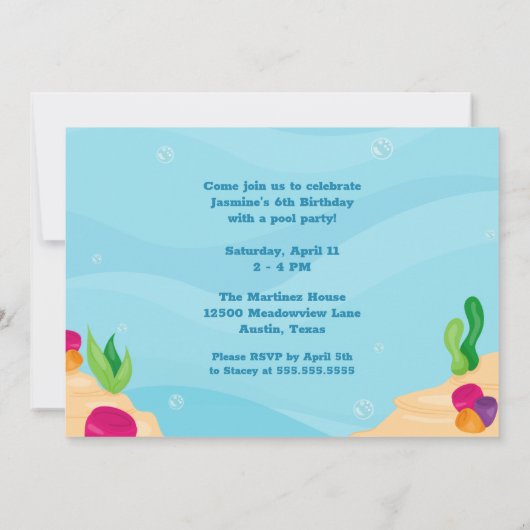 アフリカンアメリカンマーメイドガール子供の誕生日パーティー 招待状 (裏面)