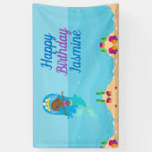 アフリカンアメリカンマーメイドガール子供の誕生日パーティー 横断幕 (縦)