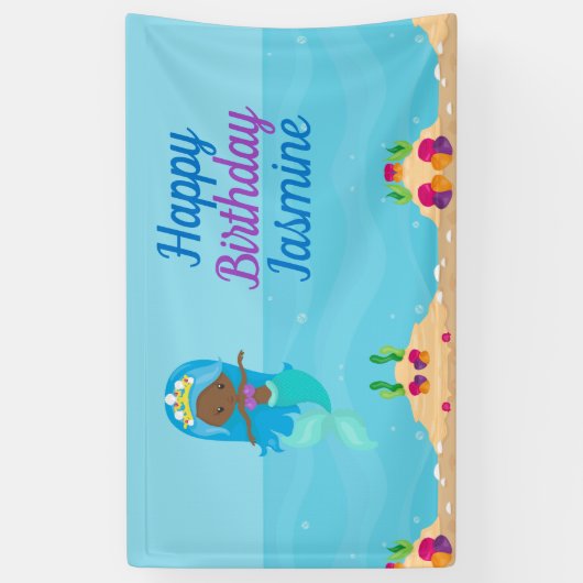 アフリカンアメリカンマーメイドガール子供の誕生日パーティー 横断幕 (縦)
