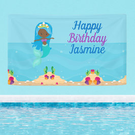 アフリカンアメリカンマーメイドガール子供の誕生日パーティー 横断幕