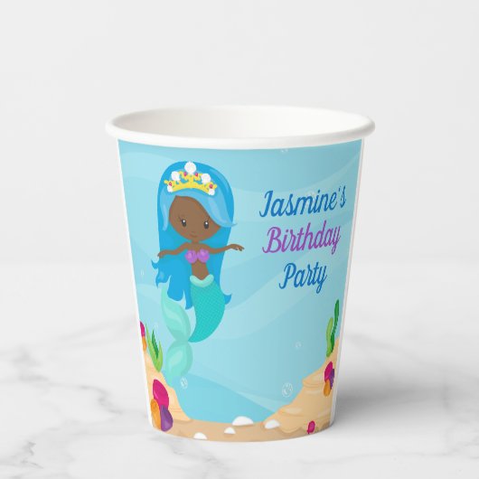 アフリカンアメリカンマーメイドガール子供の誕生日パーティー 紙コップ (裏面)
