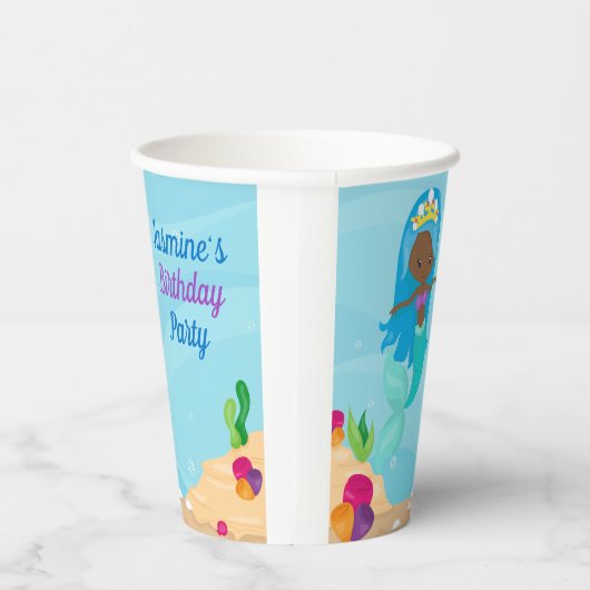 アフリカンアメリカンマーメイドガール子供の誕生日パーティー 紙コップ (右)
