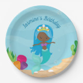 アフリカンアメリカンマーメイド子供の誕生日パーティー ペーパープレート (正面)