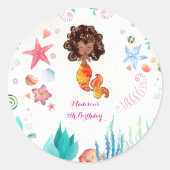 アフリカンアメリカンマーメイド誕生日ありがとう ラウンドシール (正面)