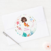 アフリカンアメリカンマーメイド誕生日ありがとう ラウンドシール (封筒)