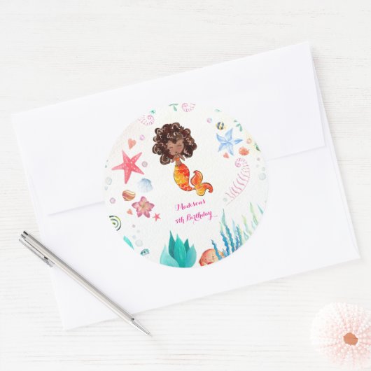 アフリカンアメリカンマーメイド誕生日ありがとう ラウンドシール (封筒)