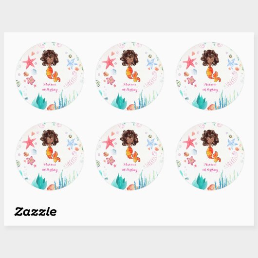 アフリカンアメリカンマーメイド誕生日ありがとう ラウンドシール (シート)