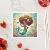 アフリカンアメリカンマーメイド誕生日ナプキン スタンダードカクテルナプキン (インサイチュ)