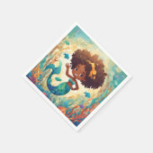 アフリカンアメリカンマーメイド誕生日ナプキン スタンダードカクテルナプキン (角)