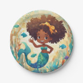 アフリカンアメリカンマーメイド誕生日ナプキン ペーパープレート (正面)
