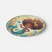 アフリカンアメリカンマーメイド誕生日ナプキン ペーパープレート (アングル)