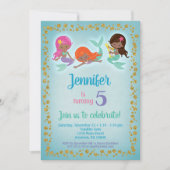 アフリカンアメリカンマーメイド誕生日招待状ガールズ 招待状 (正面)