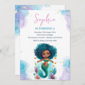 アフリカンアメリカンマーメイド誕生日招待状 招待状 (正面/裏面)