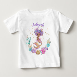 アフリカンアメリカンマーメイド誕生日 ベビーTシャツ