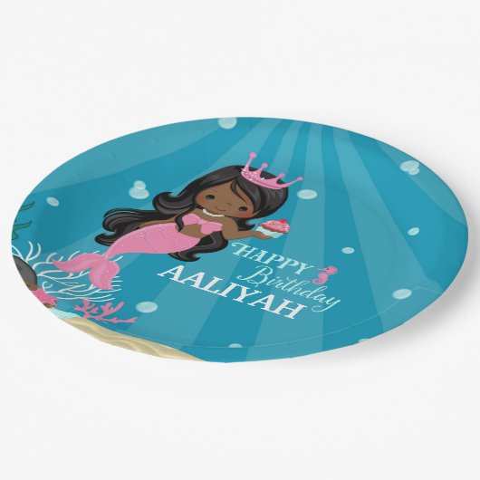 アフリカンアメリカンマーメイド誕生日 ペーパープレート (アングル)