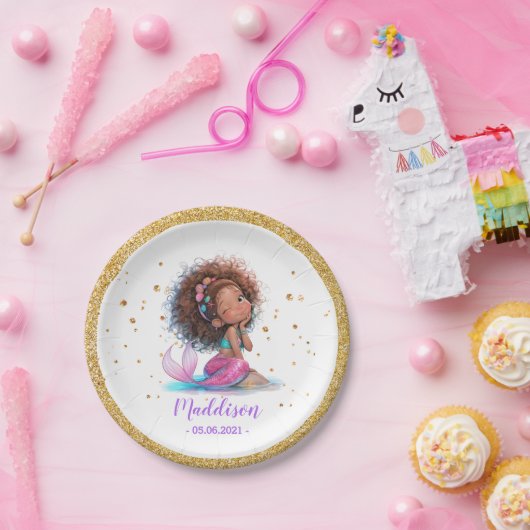 アフリカンアメリカンマーメイド1st誕生日紙プレート ペーパープレート (パーティー)