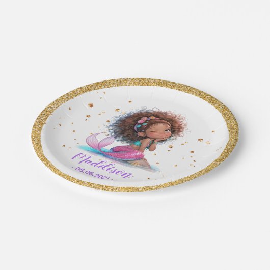 アフリカンアメリカンマーメイド1st誕生日紙プレート ペーパープレート (アングル)