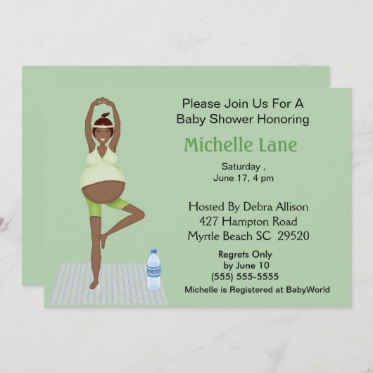 アフリカンアメリカンヨガママ赤ちゃんシャワー招待状 招待状 (正面/裏面)